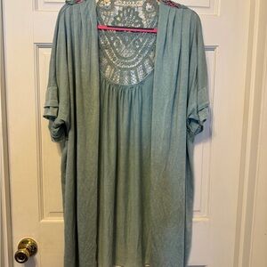 Green/Teal Women's Cardigan with Crochet Detail